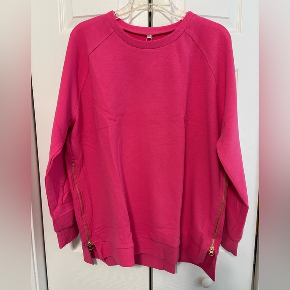 Anrabess Size XL oversized hot Pink Sweatshirt with Side Zippers crew neck - Picture 8 of 10